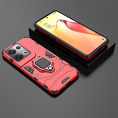 Coque Contour Silicone et Plastique Housse Etui Mat avec Magnetique Support Bague Anneau S01 pour Oppo Reno9 Pro+ Plus 5G Rouge