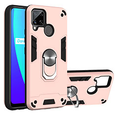 Coque Contour Silicone et Plastique Housse Etui Mat avec Magnetique Support Bague Anneau S01 pour Realme C15 Rose