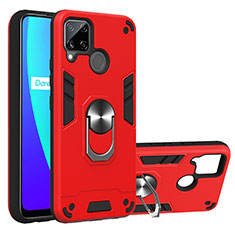 Coque Contour Silicone et Plastique Housse Etui Mat avec Magnetique Support Bague Anneau S01 pour Realme C15 Rouge