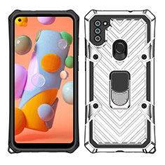 Coque Contour Silicone et Plastique Housse Etui Mat avec Magnetique Support Bague Anneau S01 pour Samsung Galaxy A11 Argent