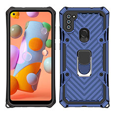 Coque Contour Silicone et Plastique Housse Etui Mat avec Magnetique Support Bague Anneau S01 pour Samsung Galaxy A11 Bleu