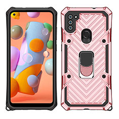 Coque Contour Silicone et Plastique Housse Etui Mat avec Magnetique Support Bague Anneau S01 pour Samsung Galaxy A11 Or Rose