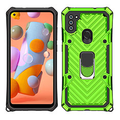 Coque Contour Silicone et Plastique Housse Etui Mat avec Magnetique Support Bague Anneau S01 pour Samsung Galaxy A11 Pastel Vert