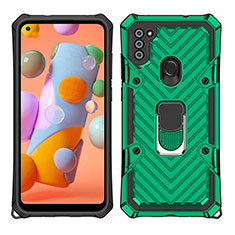 Coque Contour Silicone et Plastique Housse Etui Mat avec Magnetique Support Bague Anneau S01 pour Samsung Galaxy A11 Vert