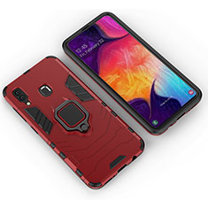 Coque Contour Silicone et Plastique Housse Etui Mat avec Magnetique Support Bague Anneau S01 pour Samsung Galaxy A20 Rouge