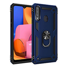 Coque Contour Silicone et Plastique Housse Etui Mat avec Magnetique Support Bague Anneau S01 pour Samsung Galaxy A20s Bleu