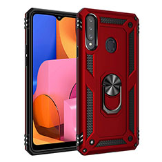 Coque Contour Silicone et Plastique Housse Etui Mat avec Magnetique Support Bague Anneau S01 pour Samsung Galaxy A20s Rouge