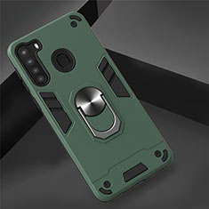 Coque Contour Silicone et Plastique Housse Etui Mat avec Magnetique Support Bague Anneau S01 pour Samsung Galaxy A21 Vert