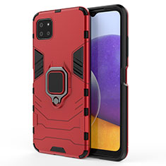 Coque Contour Silicone et Plastique Housse Etui Mat avec Magnetique Support Bague Anneau S01 pour Samsung Galaxy A22 5G Rouge