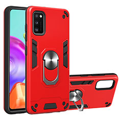 Coque Contour Silicone et Plastique Housse Etui Mat avec Magnetique Support Bague Anneau S01 pour Samsung Galaxy A41 Rouge