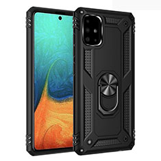 Coque Contour Silicone et Plastique Housse Etui Mat avec Magnetique Support Bague Anneau S01 pour Samsung Galaxy A71 5G Noir