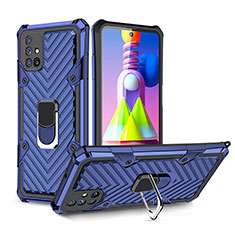 Coque Contour Silicone et Plastique Housse Etui Mat avec Magnetique Support Bague Anneau S01 pour Samsung Galaxy M51 Bleu