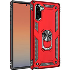 Coque Contour Silicone et Plastique Housse Etui Mat avec Magnetique Support Bague Anneau S01 pour Samsung Galaxy Note 10 Rouge