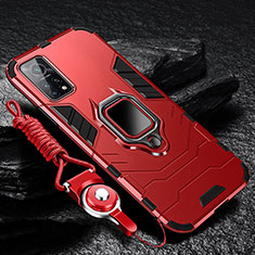 Coque Contour Silicone et Plastique Housse Etui Mat avec Magnetique Support Bague Anneau S01 pour Xiaomi Mi 10T Pro 5G Rouge