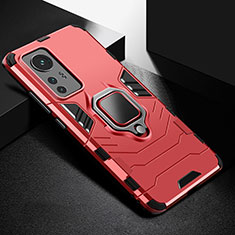 Coque Contour Silicone et Plastique Housse Etui Mat avec Magnetique Support Bague Anneau S01 pour Xiaomi Mi 12S Pro 5G Rouge