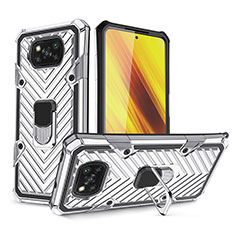 Coque Contour Silicone et Plastique Housse Etui Mat avec Magnetique Support Bague Anneau S01 pour Xiaomi Poco X3 NFC Argent