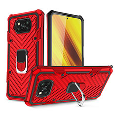 Coque Contour Silicone et Plastique Housse Etui Mat avec Magnetique Support Bague Anneau S01 pour Xiaomi Poco X3 NFC Rouge