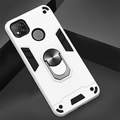 Coque Contour Silicone et Plastique Housse Etui Mat avec Magnetique Support Bague Anneau S01 pour Xiaomi Redmi 9C Blanc