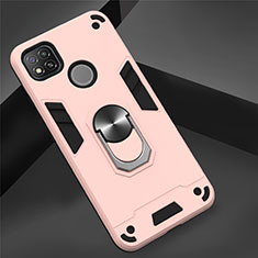 Coque Contour Silicone et Plastique Housse Etui Mat avec Magnetique Support Bague Anneau S01 pour Xiaomi Redmi 9C NFC Or Rose