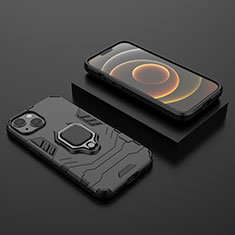 Coque Contour Silicone et Plastique Housse Etui Mat avec Magnetique Support Bague Anneau S02 pour Apple iPhone 13 Mini Noir