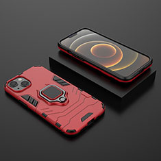 Coque Contour Silicone et Plastique Housse Etui Mat avec Magnetique Support Bague Anneau S02 pour Apple iPhone 13 Mini Rouge