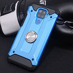 Coque Contour Silicone et Plastique Housse Etui Mat avec Magnetique Support Bague Anneau S02 pour Huawei Nova 5i Pro Bleu Ciel