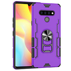 Coque Contour Silicone et Plastique Housse Etui Mat avec Magnetique Support Bague Anneau S02 pour LG Stylo 6 Violet