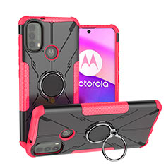 Coque Contour Silicone et Plastique Housse Etui Mat avec Magnetique Support Bague Anneau S02 pour Motorola Moto E20 Rose Rouge