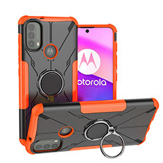 Coque Contour Silicone et Plastique Housse Etui Mat avec Magnetique Support Bague Anneau S02 pour Motorola Moto E30 Orange