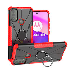 Coque Contour Silicone et Plastique Housse Etui Mat avec Magnetique Support Bague Anneau S02 pour Motorola Moto E30 Rouge