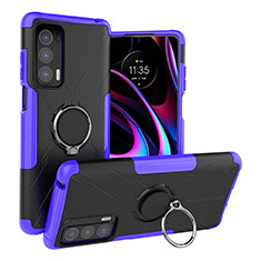 Coque Contour Silicone et Plastique Housse Etui Mat avec Magnetique Support Bague Anneau S02 pour Motorola Moto Edge (2021) 5G Violet