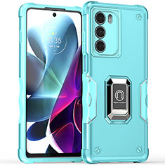 Coque Contour Silicone et Plastique Housse Etui Mat avec Magnetique Support Bague Anneau S02 pour Motorola Moto Edge S30 5G Cyan