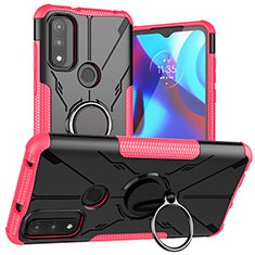 Coque Contour Silicone et Plastique Housse Etui Mat avec Magnetique Support Bague Anneau S02 pour Motorola Moto G Pure Rose Rouge