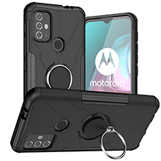 Coque Contour Silicone et Plastique Housse Etui Mat avec Magnetique Support Bague Anneau S02 pour Motorola Moto G30 Noir