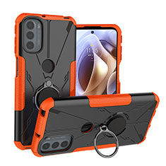 Coque Contour Silicone et Plastique Housse Etui Mat avec Magnetique Support Bague Anneau S02 pour Motorola Moto G31 Orange