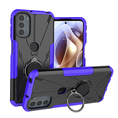 Coque Contour Silicone et Plastique Housse Etui Mat avec Magnetique Support Bague Anneau S02 pour Motorola Moto G31 Violet