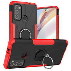 Coque Contour Silicone et Plastique Housse Etui Mat avec Magnetique Support Bague Anneau S02 pour Motorola Moto G60 Rouge