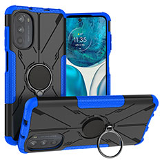 Coque Contour Silicone et Plastique Housse Etui Mat avec Magnetique Support Bague Anneau S02 pour Motorola Moto G71s 5G Bleu