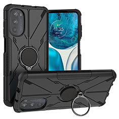 Coque Contour Silicone et Plastique Housse Etui Mat avec Magnetique Support Bague Anneau S02 pour Motorola Moto G82 5G Noir