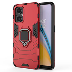 Coque Contour Silicone et Plastique Housse Etui Mat avec Magnetique Support Bague Anneau S02 pour OnePlus Nord N20 5G Rouge