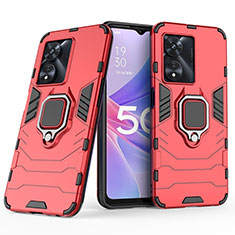 Coque Contour Silicone et Plastique Housse Etui Mat avec Magnetique Support Bague Anneau S02 pour Oppo A1 Pro 5G Rouge