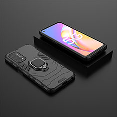 Coque Contour Silicone et Plastique Housse Etui Mat avec Magnetique Support Bague Anneau S02 pour Oppo A74 5G Noir