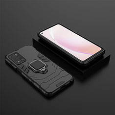 Coque Contour Silicone et Plastique Housse Etui Mat avec Magnetique Support Bague Anneau S02 pour Oppo A93s 5G Noir