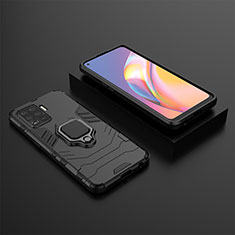 Coque Contour Silicone et Plastique Housse Etui Mat avec Magnetique Support Bague Anneau S02 pour Oppo F19 Pro Noir