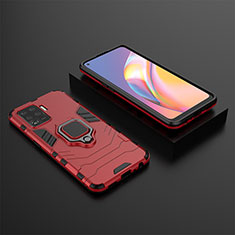 Coque Contour Silicone et Plastique Housse Etui Mat avec Magnetique Support Bague Anneau S02 pour Oppo F19 Pro Rouge