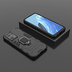 Coque Contour Silicone et Plastique Housse Etui Mat avec Magnetique Support Bague Anneau S02 pour Oppo F21s Pro 4G Noir