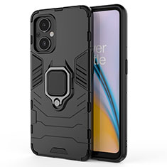 Coque Contour Silicone et Plastique Housse Etui Mat avec Magnetique Support Bague Anneau S02 pour Oppo F21s Pro 5G Noir