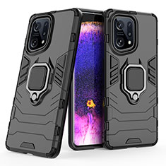 Coque Contour Silicone et Plastique Housse Etui Mat avec Magnetique Support Bague Anneau S02 pour Oppo Find X5 5G Noir