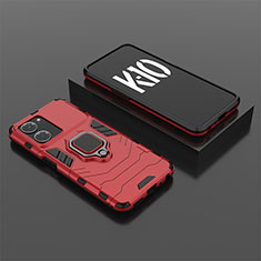 Coque Contour Silicone et Plastique Housse Etui Mat avec Magnetique Support Bague Anneau S02 pour Oppo K10 5G Rouge