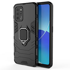 Coque Contour Silicone et Plastique Housse Etui Mat avec Magnetique Support Bague Anneau S02 pour Oppo Reno6 Z 5G Noir